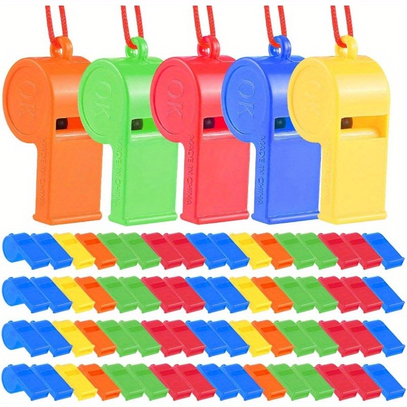 Party Games No Props - Assorted Rainbow Plastic Whistle With Attached
